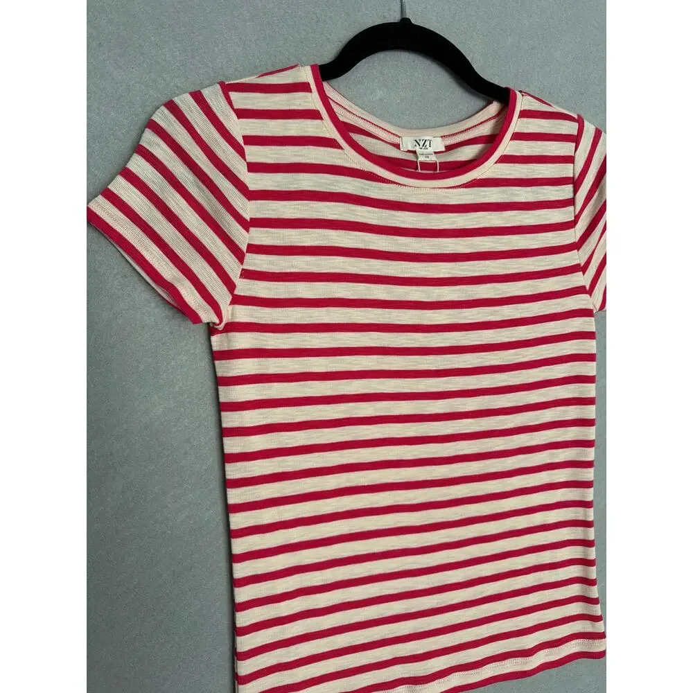 NZT Nic+Zoe Crew Neck T-Shirt Stripe Short Sleeve Red Women's X-Small NEW